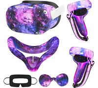 Relohas Accessories for Oculus Quest 2, VR Accessory Set for Meta Quest 2, Include Controller Grip Leather Cover, VR Shell Cover, Face Cover, Lens Cover and 10PCS Disposable Eye Cover(Starry Purple)