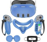 Relohas Deluxe VR Accessories for Meta Quest 3, 4 in 1 Silicone Protective Case Set for Oculus Quest 3, Controller Grip Cover, VR Shell Cover, Face Cover, Gifts for Christmas & Halloween (Light Blue)