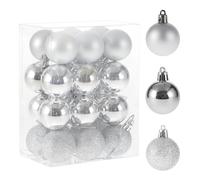 RELONGGI 24pcs Shatterproof Christmas Baubles, 4cm Pre-Strung with 3 Styles, Multi-Theme Ornaments for Xmas, Wedding, Halloween (Silver, Small)