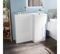 Relovane 900mm L Shape Right Hand Bathroom White Basin Vanity WC Unit Flat Pack