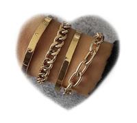 RELOVET 4PCS Bracelet Chunky Link Gold Open Cuff Wrap LOVE Bangle Multiple Boho Bracelet Coin Charm Set for Women (gold)
