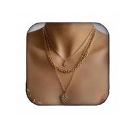 RELOVET Gold Layered Necklaces for Women Crescent Moon Pendant Necklace Crystal Trendy Retro Chunky Necklace Gifts for Her