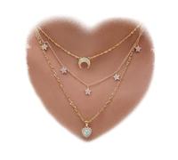 RELOVET Gold Layered Necklaces for Women Star Moon Heart Pendant Crystal Trendy Layering Necklace Gifts for Her