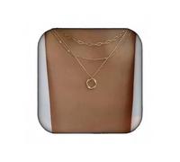 RELOVET Layered Necklaces for Women Ring Circle Pendant Necklace Chunky Paper Clip Chain Trendy Necklace Gifts for Her (gold)