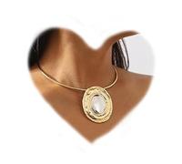 RELOVET Oval Pendant Necklace and Earrings Set Geometric Pearl Button Studs Earrings Statement Choker Earrings for Women, One Size, Faux Pearl, No Gemstone
