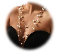 RELOVET Pearl Necklace and Earrings Set Long Multi-Strand White Pearls for Women