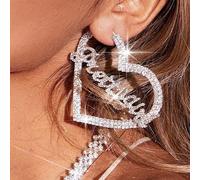 RELOVET Pretty Text Heart Hoop Earrings Valentine's Day Gift Zinc Crystal Rhinestone Party or Daily Wear for Women (gold)