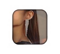 RELOVET Rhinestones Fringe Earrings for Women Crystal Statement Long Bohemian Boho Chain Tassel Earrings for Women Girls Bridal Wedding, Zinc