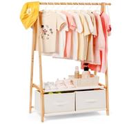 Relquorax Bamboo Children's Clothes Rack, with 2 Storage Boxes and 2 Shelves, Clothes Rail & Shelf, Children's Room, Children's Wardrobe for Baby Girls Boys, Natural Colour (Natural Colour)