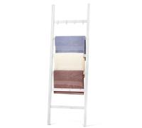 Relquorax Bamboo Towel Ladder, Ladder Shelf with 6 Rungs and 4 Hooks, Clothes Ladder, Towel Rail for Bathroom, H x W 170 x 43 cm (White)