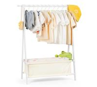 Relquorax Kids Clothing Rack with Storage, Dress Up Rack, Child Clothes, Small Garment, for Costume, Bamboo (White)