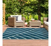Relsy Extra Large Garden Outdoor Rug For Patio, Dark Blue & Cream Line Pattern Waterproof Garden Rug 180 X 270Cm
