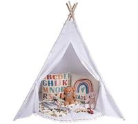 Relsy Kids Ivory White Teepee Tent For Kids | White Tipi Play/Pop Up Tent For Girls & Boys 140 x 120cm Cotton Canvas, With 3 Meters Star Lights & Circular Mat/Rug Accessories