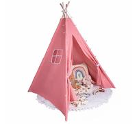 Relsy Kids Pink Blush Teepee Tent | Play Tipi/Pop Up for Girls & Boys 140 x 120cm Cotton Canvas With Star Lights & Rug Accessories