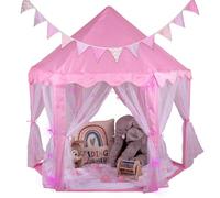 RELSY Kid's Pink Gazebo Tent, Includes LED Lights & Bunting, Fun Pink Pop Up Tent 140 x 140 x 135cm With Accessories Included
