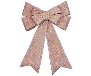 Relsy Pre-lit Christmas Bow Rose Gold Bow, Flashing, Dimmable & Timer Options & Remote Control - Large Bow 55cm Large Christmas Door Bow/Christmas Tree Topper Christmas Door Wreaths Alternative