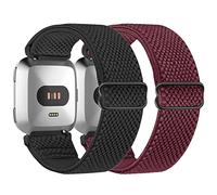 Relting Compatible with Fitbit Versa 2 Bands, Women Men, Soft Adjustable Braided Nylon Elastic Breathable Sports Wristband for Fitbit Versa/Versa 2/Versa Lite/SE Smart Watch, Black + wine red, Classic