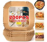 ReLuien 200pcs Air Fryer Liners, 8.7" Square Parchment Disposable Paper Liner for Air Fryer, Baking, Roasting and Microwave, Non-Stick liner Accessories