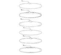 Relveo Gold/Silver Bracelets for Women,14K Real Gold Plated Bracelets Stack Trendy Jewelry Sets Stackable Snake Chain Figaro Paperclip Link Chain Adjustable Bracelet Pack Jewelry for Women, 6 Pieces