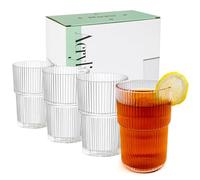 RÉΑLWÁY Plastic Tumblers, Unbreakable Ribbed Glasses,17OZ Origami Style Drinking Cup, Reusable Plastic Glasses Drinking Dishwasher Safe, Clear Acrylic Cup Stackable Drinkware for Kitchen, Set of 4