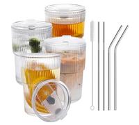 RÉΑLWÁY REALWAY 17OZ Ribbed Unbreakable Plastic Drinking Glasses with Lid and Straw (4)