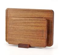 Relxinke Solid Teak Wood Cutting Board Set One Piece Non Glued Large Thick Crack Resistant Wooden Chopping Board with DeepJuice Grooves Built in Handles for Kitchen Meat Vegetable 18x12 IN &12X8 IN