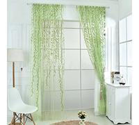 Rely2016 2 Pieces Willow Window Curtain Voile Tulle Room Salix Leaf Sheer Gauze Curtain Voile Panel Drapes Curtain Green Color for Living Room, Bedroom, Balcony (100 x 200cm)