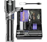 Relybo Torches LED Super Bright 500,000 Lumen, Rechargeable Torch XHM90.2 Flashlight, 6000ft Long Range - Powerful Torch, 2 Switches Stepless Dimming High Powered Torch Tactical, Camping Dog Walking