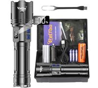 Relybo Torches LED Super Bright 500,000 Lumen, Rechargeable Torch XHM90.2 Flashlight, LED Torches Powerful Battery Powered, 2 Switches Stepless Dimming High Powered Torch Tactical, Camping Dog Walking