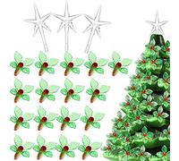 Remagr 125 Piece Ceramic Christmas Tree Replacement Lights - Red Holly Bulbs & Star Toppers - Medium Size - Green & Red - Christmas & Occasion Decorations