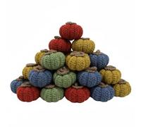 Remagr 20 Pcs Mini Knit Pumpkins Thanksgiving Fall Halloween Decorations Ornaments 2 Inch Small Artificial Crochet Pumpkin Bulk for Halloween Thanksgiving Fall Harvest Autumn Farmhouse Mantel (Green)