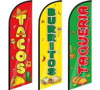 Remagr 3 Pcs Tacos Burritos Mexican Food Feather Flag Restaurant Signs Restaurant Flags Business Advertising for Mexican Restaurant Store