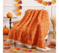 Remagr Fall Sherpa Throw Blanket Double-Sided Thick 3D Orange Pumpkin Blanket 50" x 60" Cute Soft Plush Fluffy Autumn Harvest Thanksgiving Decoration for Couch, Bed, Sofa Holiday Party Gifts