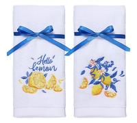 Remagr Set of 2 Lemon Hand Towels for Bathroom Kitchen Decor 100% Cotton Embroidered Blue Yellow Lemon Print Dish Bath Towels 14 x 30 in Summer Tea Fingertip Dishcloth for Gifts Party Favors Supplies