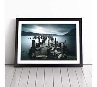 Remains of a Jetty in Loch Ness Framed Wall Art Picture Print - Canvas Painting - Modern Home Décor Poster - Ready to Hang for Living Room Bedroom Kitchen - Black A3 (36 x 48 cm)
