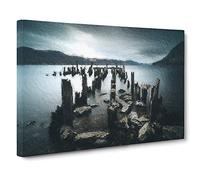 Remains Of A Jetty In Loch Ness Modern Art Canvas Wall Art Print Ready to Hang, Framed Picture for Living Room Bedroom Home Office Décor, 20x14 Inch (50x35 cm)