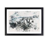 Remains of a Jetty in Loch Ness Watercolour Framed Print | A2 Black Framed Wall Art | Ready to Hang | Modern Historical Picture | Living Room Bedroom Lounge Office