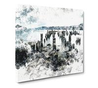 Remains of a Jetty in Loch Ness Watercolour Modern Canvas Wall Art Print Ready to Hang, Framed Picture for Living Room Bedroom Home Office Décor, 14x14 Inch (35x35 cm)