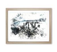 Remains Of A Jetty In Loch Ness Watercolour Modern Framed Print | A3 Oak Framed Wall Art | Ready to Hang | Modern Historical Picture | Living Room Bedroom Lounge Office