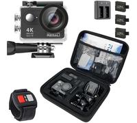 REMALI CaptureCam 4K Ultra HD and 12MP Waterproof Sports Action Camera Kit with Carrying Case, 3 Batteries, Dual Battery Charger, 2” LCD Screen, WiFi, Remote Control, and 21 Mounts and Accessories