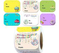 remarkable Happy Birthday Name Tags Stickers 1.5 x 2 Inch - 300 Pcs, Multicolor, Paper, Semi-Glossy, Glitter, Cartoon, Rectangular, Indoor, Birthday, Playful, 300 Count