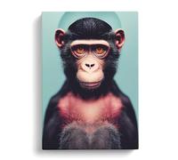Remarkable Monkey Blue, Teal, Pink Canvas Print for Living Room Bedroom Home Office Décor, Wall Art Picture Ready to Hang, 30x20 Inch (76x50 cm)