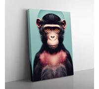 Remarkable Monkey Blue, Teal, Pink Canvas Wall Art Print Ready to Hang, Framed Picture for Living Room Bedroom Home Office Décor, 76x50 cm (30x20 Inch)
