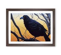 Remarkable Raven Bird Framed Print | A3 Walnut Framed Wall Art | Ready to Hang | Modern Animal Picture | Living Room Bedroom Lounge Office