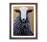 Remarkable Sheep Framed Print | A2 Walnut Framed Wall Art | Ready to Hang | Modern Animal Picture | Living Room Bedroom Lounge Office
