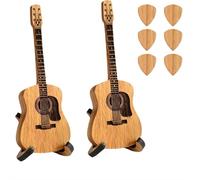 Remarkdo Wooden Acoustic Guitar Pick Box, Engraved Wooden Plectrum Case, Wood Guitar Pick Box with Stand, Wood Guitars Picks Holder for Electric Bass Guitar Ukulele Lovera