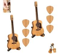 Remarkdo Wooden Acoustic Guitar Pick Box,Wooden Guitar Pick Box with 3Pcs G-uitar Picks,W-ooden G-uitar P-ick B-ox with Stand,Mini Storage B-ox,Acoustic G-uitar B-ox for Electric Bass Guitar Lover