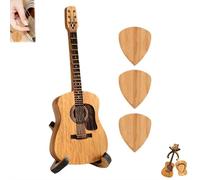 Remarkdo Wooden Acoustic Guitar Pick Box,Wooden Guitar Pick Box with 3Pcs G-uitar Picks,W-ooden G-uitar P-ick B-ox with Stand,Mini Storage B-ox,Acoustic G-uitar B-ox for Electric Bass Guitar Lover