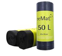 reMat Bin Bags 50 L Made from 100% Post-Consumer Recycled Material (PCR), 45 Bin Liners, Tear-Resistant, Odourless, Ideal for Residual Waste or Recycling