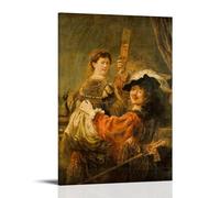 Rembrandt Harmenszoon Van Rijn Paintings Wall Art Poster Prints The Prodigal Son in The Brothel Painting On Canvas Wall Art Scroll Picture Print Living Room Walls Decor Homes Frame 08x12inch(20x30cm)